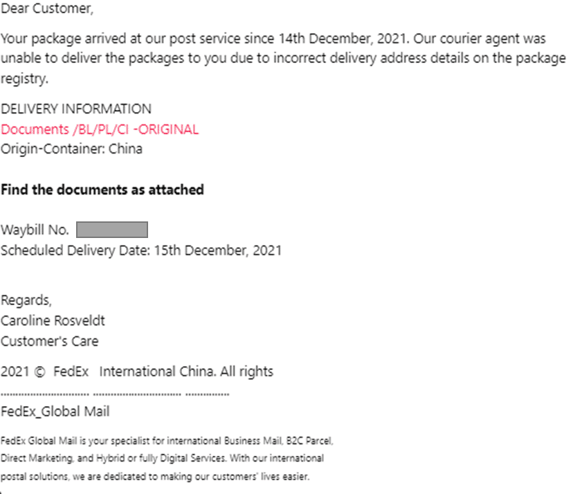 FedEx Phishing 이메일